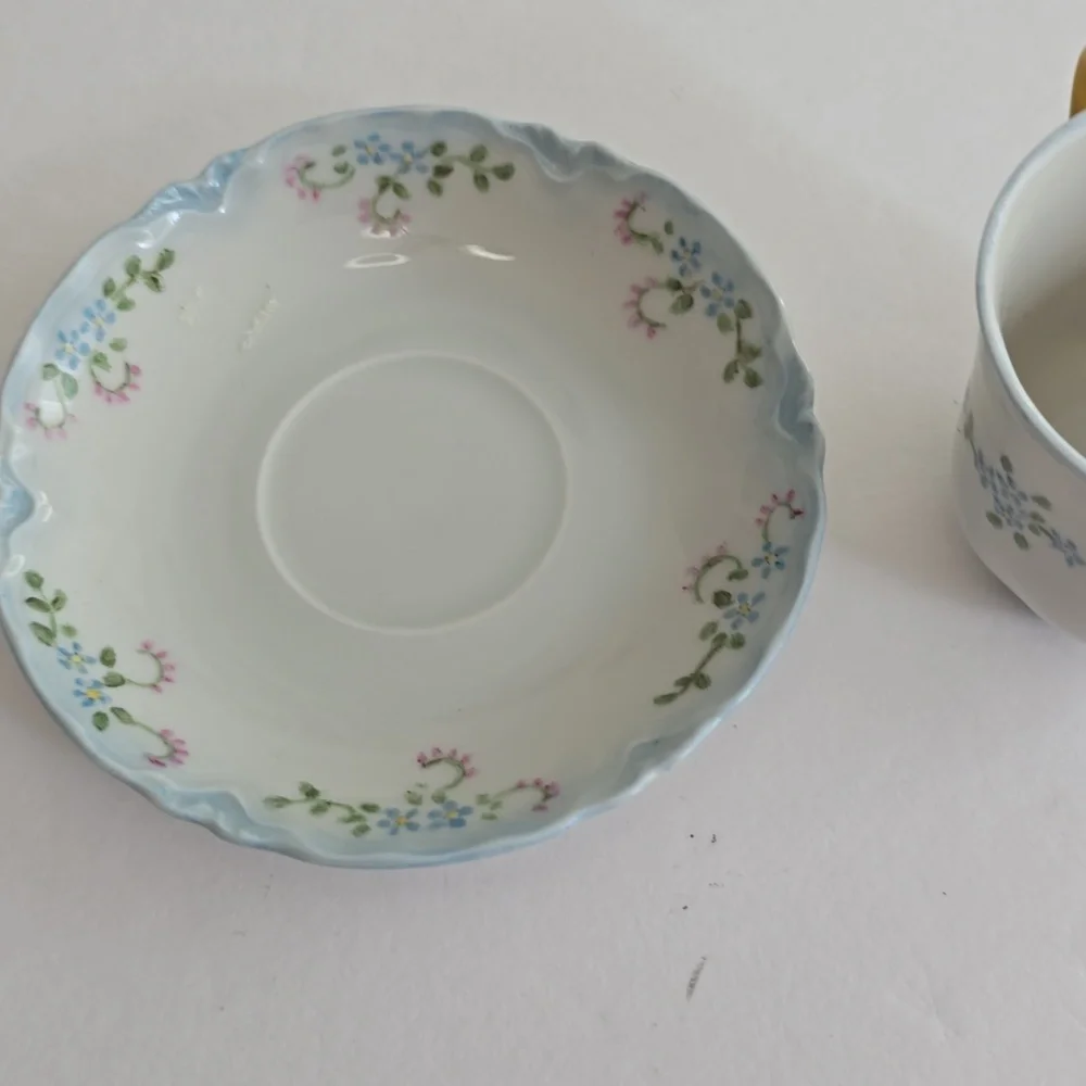 Vintage Set Of 2 Demitasse Cup Saucer Bavaria Hutschenreuther China "Blue Rock" - Picture 6 of 11